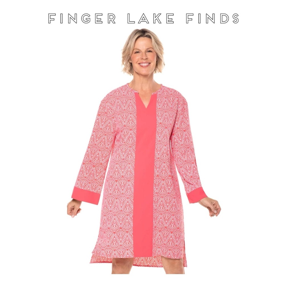 Coolibar Women's Coral & White Calvada Cover-Up Dress, 2X